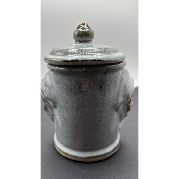 Vintage Rare Bombay Company Glazed Pottery 2 faced 6 1/4" Canister Jar - Picture 4 of 7